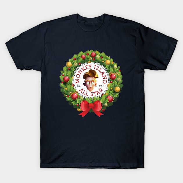 Christmas All Star Monkey Island Guybrush Threepwood Wreath T-Shirt by Rebus28